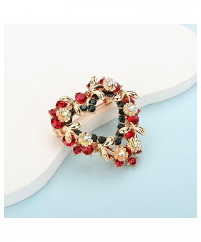 Gold Tone Christmas Wreath Heart Brooch Pin Women Mens Festival Statement Rhinestones Crystal Brooches $9.51 Brooches & Pins