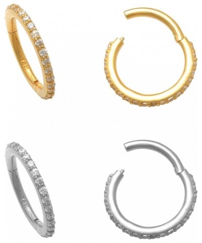 14K Real Solid Gold Diamond CZ Hoop Earring, Cartilage Daith Helix Tragu Conch Rook Snug Body Hoop Ear Clicker Ring Piercing ...