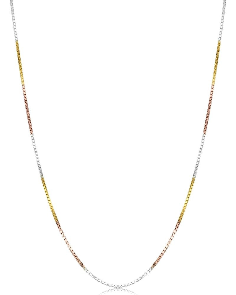 Sterling Silver and Tricolor Gold Solid Box Chain Necklace For Women (0.8 mm, 1.0 mm, 1.3 mm or 1.4 mm - Sizes from 14 to 30 ...