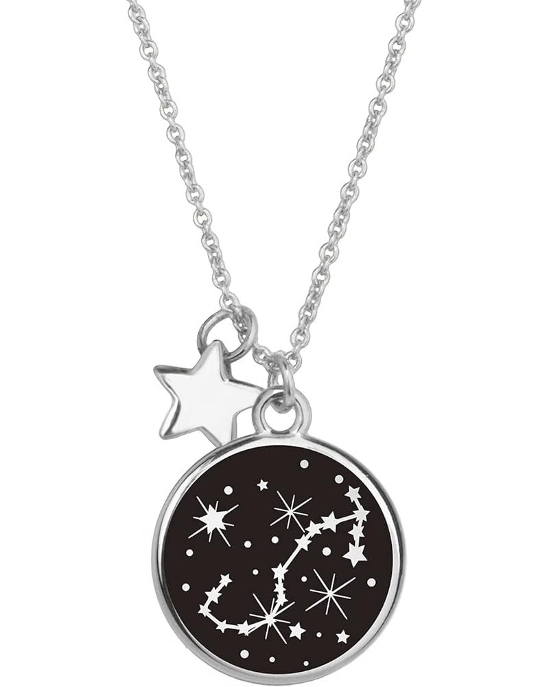 Zodiac Necklace for Women Silver Plated Black Round Disc Constellation Necklace Zodiac Star Charms Astrology Pendant Dainty Z...