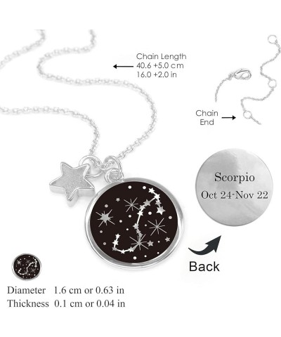 Zodiac Necklace for Women Silver Plated Black Round Disc Constellation Necklace Zodiac Star Charms Astrology Pendant Dainty Z...