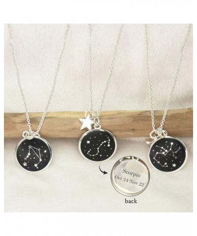 Zodiac Necklace for Women Silver Plated Black Round Disc Constellation Necklace Zodiac Star Charms Astrology Pendant Dainty Z...