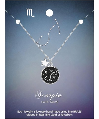 Zodiac Necklace for Women Silver Plated Black Round Disc Constellation Necklace Zodiac Star Charms Astrology Pendant Dainty Z...