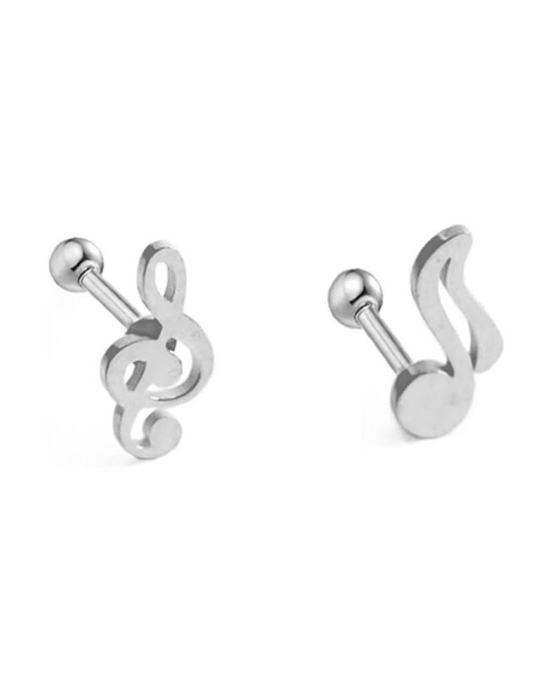 16G Asymmetrical Treble Clef Music Note Stud Earrings for Women Girls Men Stainless Steel Hypoallergenic Screw Back Tragus He...