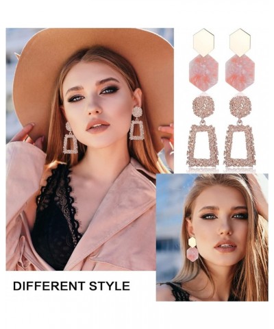 4 Pairs Rhinestone Rectangle Dangle Earrings for Women Trendy Sparkly Crystal Geometric Drop Earrings Big Gold-tone Statement...
