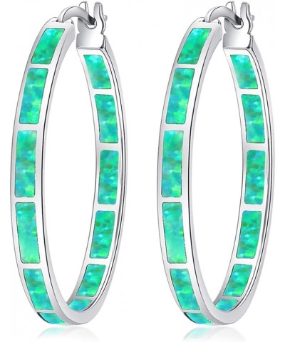 Opal Hoop Earrings,Women Jewelry Rhodium Plated/Rose Gold or Yellow Gold Plated Gemstone Big Hoop Earrings 32mm Green $12.15 ...