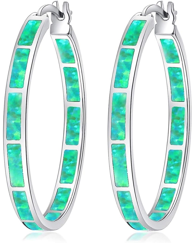 Opal Hoop Earrings,Women Jewelry Rhodium Plated/Rose Gold or Yellow Gold Plated Gemstone Big Hoop Earrings 32mm Green $12.15 ...