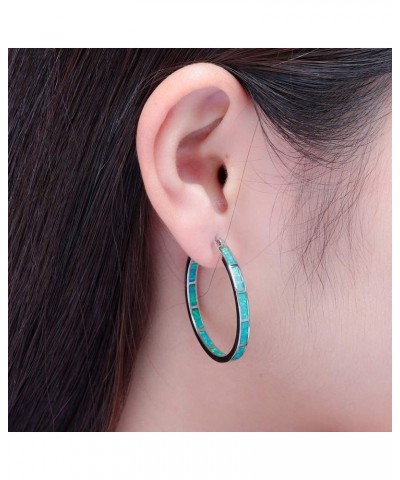 Opal Hoop Earrings,Women Jewelry Rhodium Plated/Rose Gold or Yellow Gold Plated Gemstone Big Hoop Earrings 32mm Green $12.15 ...