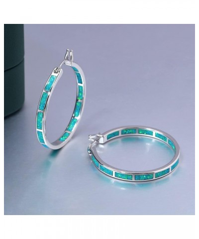 Opal Hoop Earrings,Women Jewelry Rhodium Plated/Rose Gold or Yellow Gold Plated Gemstone Big Hoop Earrings 32mm Green $12.15 ...