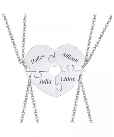 Personalized Name Initial Stainless Steel Heart Shape BFF Puzzle Necklace 2/3/4/5/6 Pcs for Family Love Best Friend Matching ...