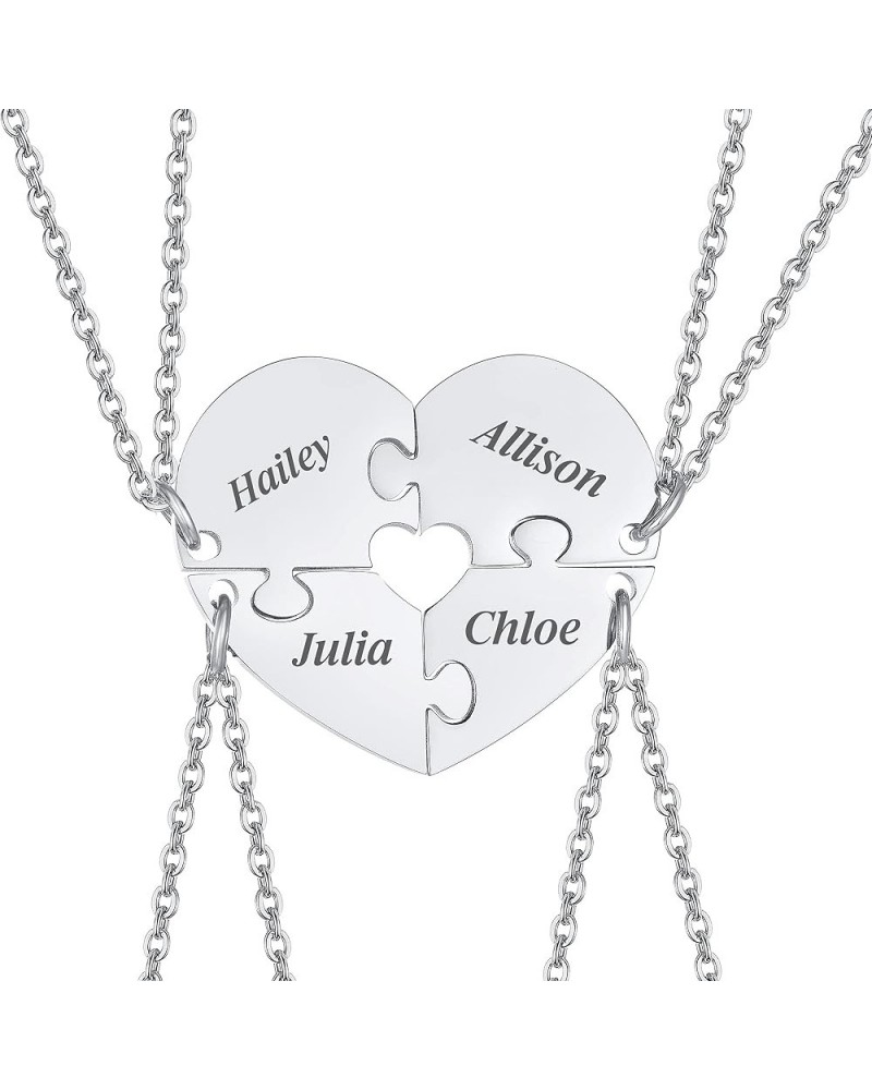 Personalized Name Initial Stainless Steel Heart Shape BFF Puzzle Necklace 2/3/4/5/6 Pcs for Family Love Best Friend Matching ...