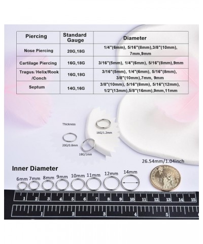 Hinged 20g 18g 16g Nose Rings Hoops 6mm 8mm 10mm 12mm 14mm 16mm Septum Ring Clicker Cartilage Helix Hoop Earrings Set 20g 10m...