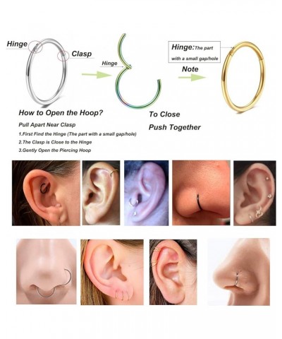 Hinged 20g 18g 16g Nose Rings Hoops 6mm 8mm 10mm 12mm 14mm 16mm Septum Ring Clicker Cartilage Helix Hoop Earrings Set 20g 10m...