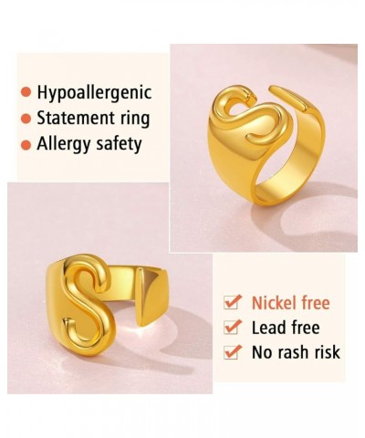 Customizable Initial Ring Statement 18K Gold Plated Fashion Cuff Rings for Women Alphabet Letter A to Z Resizable Knuckle Rin...