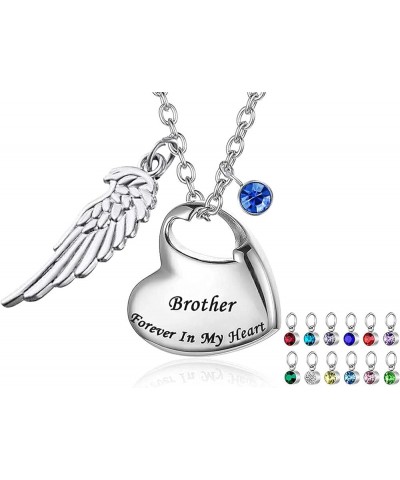 Urn Necklace for Ashes Cremation Jewelry Keepsake Memorial Pendant with Angel Wing and 12 Birthstones Forever in My Heart Sil...