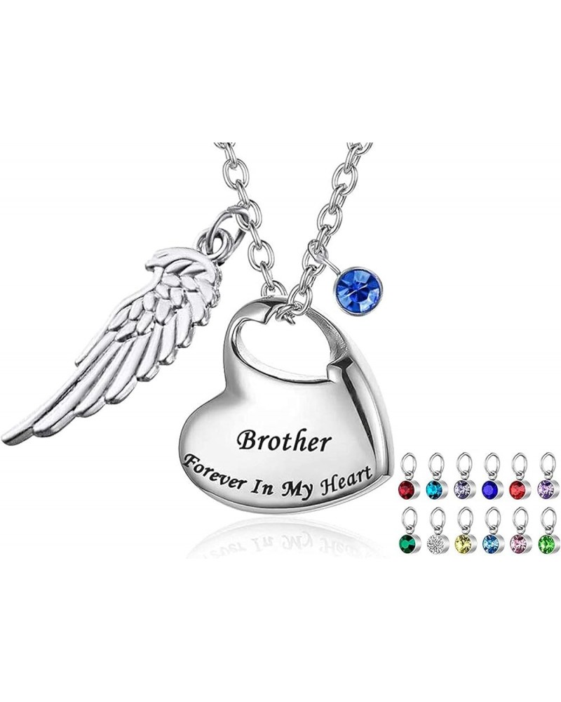 Urn Necklace for Ashes Cremation Jewelry Keepsake Memorial Pendant with Angel Wing and 12 Birthstones Forever in My Heart Sil...