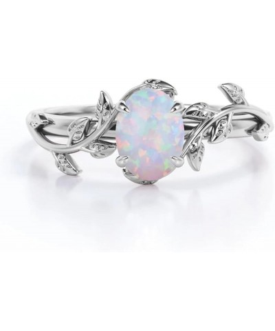 Opal Rings Sterling Silver Wedding Rings for Women, White Opal Engagement Promise Band Ring Anniversary Promise Rings for Her...