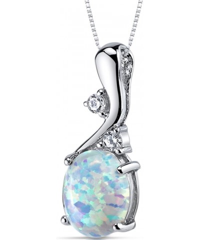 Created White Fire Opal Wave Pendant Necklace for Women 925 Sterling Silver, 2.50 Carats Oval Shape 10x8mm with 18 inch Chain...