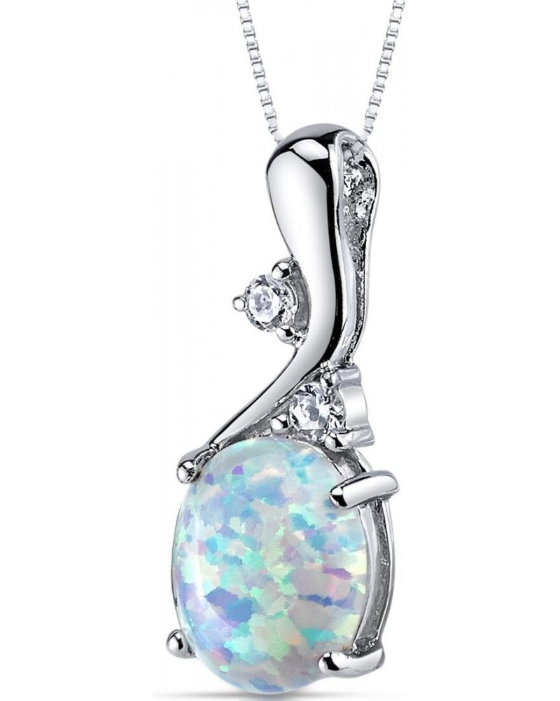 Created White Fire Opal Wave Pendant Necklace for Women 925 Sterling Silver, 2.50 Carats Oval Shape 10x8mm with 18 inch Chain...