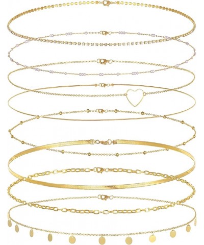 8Pcs Waist Belly Chain 18K Gold Plated CZ Heart Pearl Snake Bead Sequin Paperclip Belly Chain Summer Beach Sexy Body Chains J...