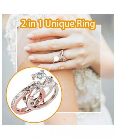 Fashion Jewelry 2 in 1 Simulated Diamond Ring Wedding Band CZ Engagement Ring Solitaire Statement Rings (Gold, 8) Purple 8 $6...