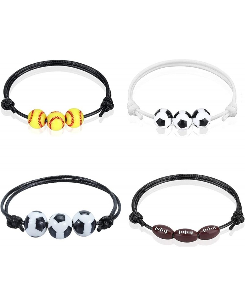 4/5/8 Pcs Baseball Basketball Charm Bracelets Adjustable Inspirational Braided Soccer Rugy Sports Ball Rope Bracelets for Spo...