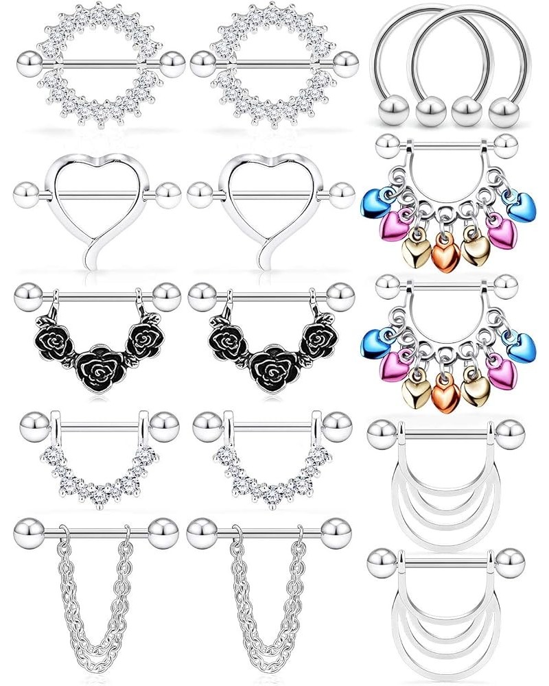 16G 14G Nipple Rings Nipplering for Women 14mm Surgical Steel Dangle Nipple Rings Heart Circle Nipple Hoop Piercing Jewelry 1...