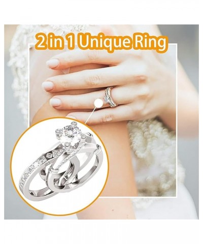 Rings for Women Creative Combination Moissanite Cubic Zirconia Two-in-One Wedding Engagement Ring Sets silver 9 $4.63 Rings