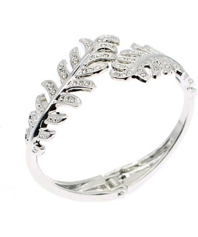 Sparkly Rhinestone Leaf Hinge Bangle Bridal Wedding Statement Bracelet Crystal Adjustable Cuff Bracelets Gold Platinum Tone W...