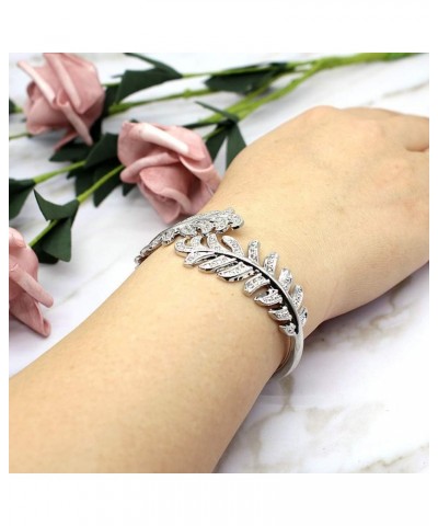 Sparkly Rhinestone Leaf Hinge Bangle Bridal Wedding Statement Bracelet Crystal Adjustable Cuff Bracelets Gold Platinum Tone W...