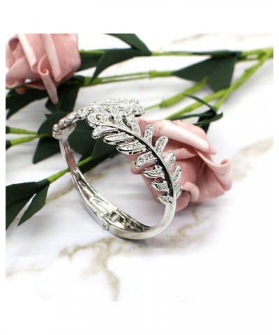 Sparkly Rhinestone Leaf Hinge Bangle Bridal Wedding Statement Bracelet Crystal Adjustable Cuff Bracelets Gold Platinum Tone W...