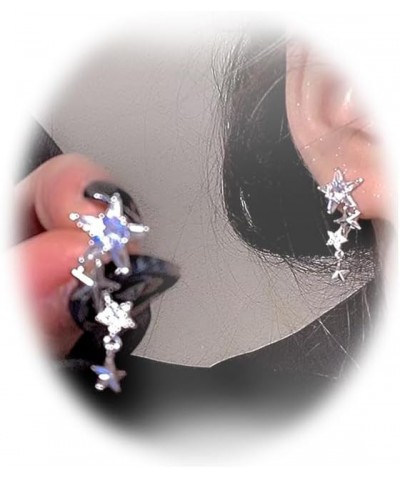 Rhinestone Star Earrings for Women Silver Sparkle Star Drop Earrings Lightweight Crystal Double Hollow Star Dangle Earrings F...