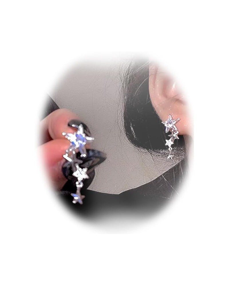 Rhinestone Star Earrings for Women Silver Sparkle Star Drop Earrings Lightweight Crystal Double Hollow Star Dangle Earrings F...