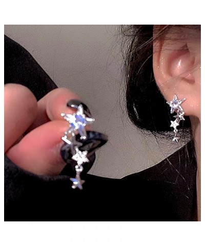 Rhinestone Star Earrings for Women Silver Sparkle Star Drop Earrings Lightweight Crystal Double Hollow Star Dangle Earrings F...