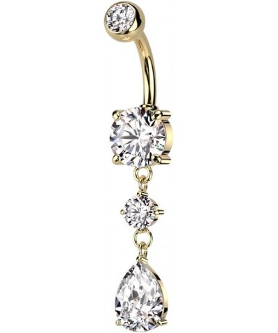 Samarth Creations 14G Dangly Belly Button Rings 925 Sterling Silver Navel Rings Dangle Tear Drop CZ Barbell Belly Piercings J...