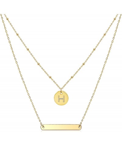 Layered Gold Choker Necklaces for Women 14K Gold Plated Simple Cute Initial Disc Bar Pendant Adjustable Layering Gold Necklac...