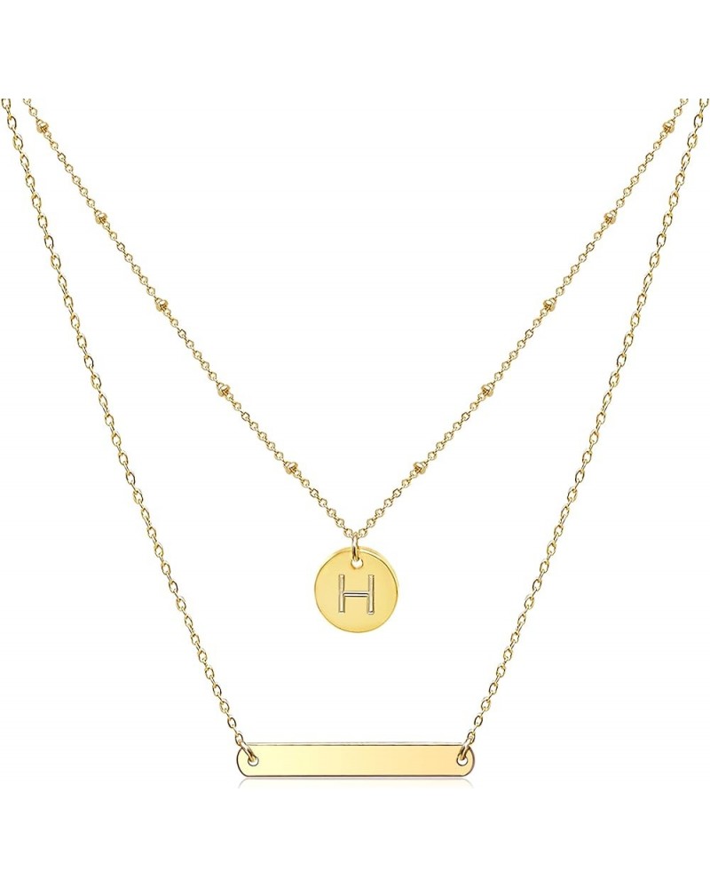 Layered Gold Choker Necklaces for Women 14K Gold Plated Simple Cute Initial Disc Bar Pendant Adjustable Layering Gold Necklac...