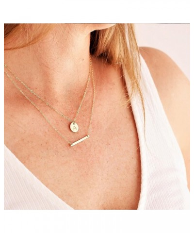 Layered Gold Choker Necklaces for Women 14K Gold Plated Simple Cute Initial Disc Bar Pendant Adjustable Layering Gold Necklac...