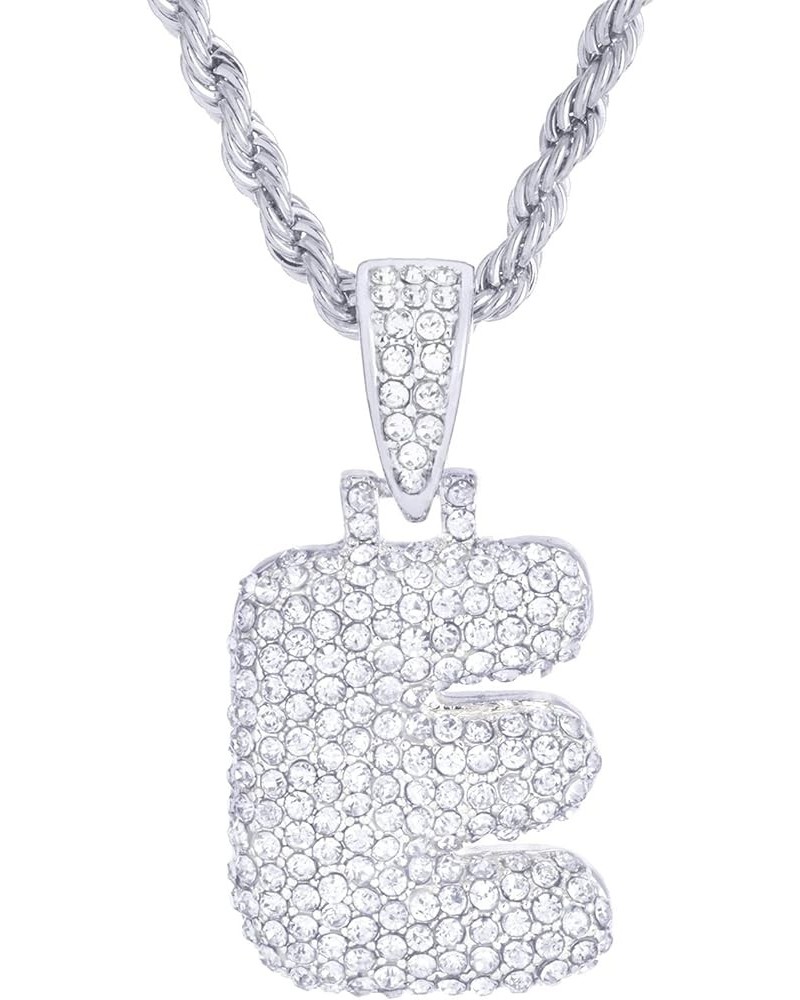 A - Z Initial Bubble Letter Silver Plated Iced CZ Pendant With 20" Rope Chain Necklace E $7.55 Necklaces