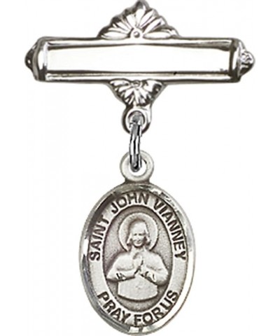 Sterling Silver Polished Baby Badge Bar Pin with Charm, 11/16 Inch Saint John Vianney $38.33 Brooches & Pins