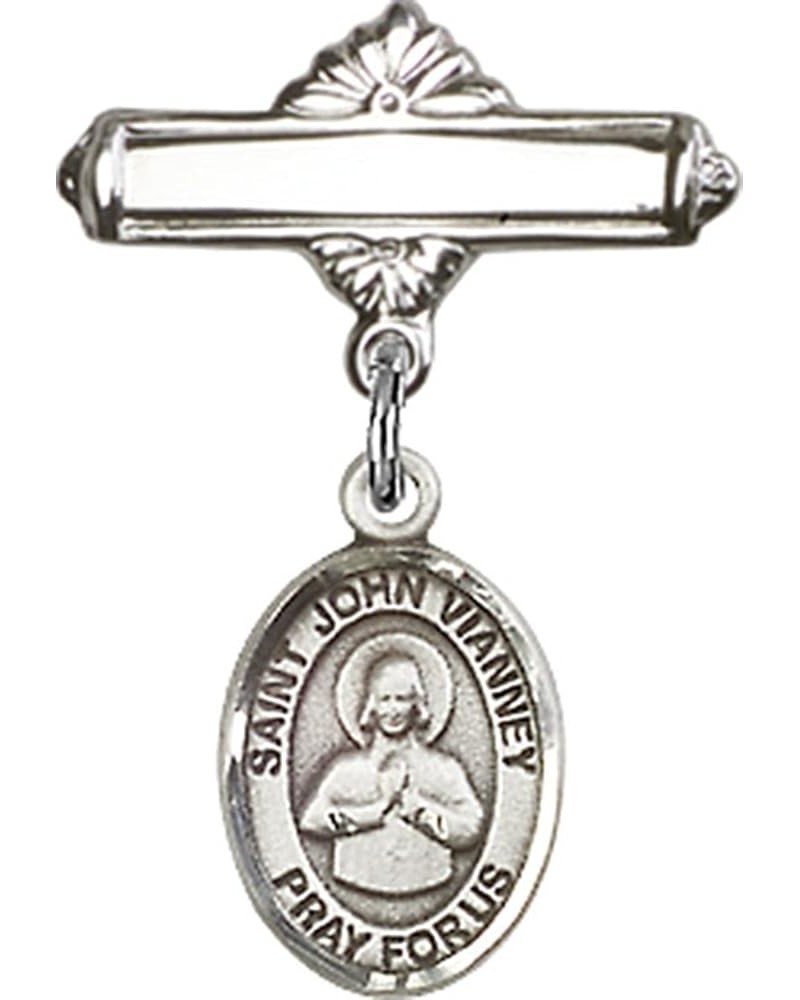 Sterling Silver Polished Baby Badge Bar Pin with Charm, 11/16 Inch Saint John Vianney $38.33 Brooches & Pins