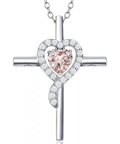 Cross Necklace for Women 925 Sterling Silver Heart Birthstone Key Shaped Necklace Cross Crucifix Pendant Fine Jewelry Birthda...