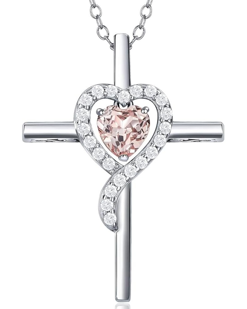 Cross Necklace for Women 925 Sterling Silver Heart Birthstone Key Shaped Necklace Cross Crucifix Pendant Fine Jewelry Birthda...