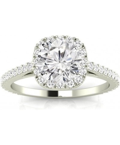 14K White Gold 1 Carat LAB GROWN DIAMOND Gorgeous Classic Cushion Halo Style Round Cut Diamond Engagement Ring (G-H Color VS2...