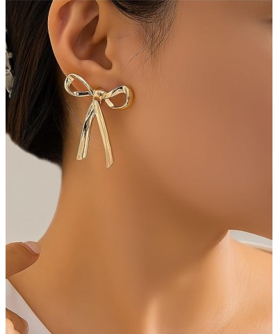 Gold Bow Earrings for Women Long Tassel Chain Drop Earrings Statement Ribbon Fringe Waterfall Dangling Earrings Sparkly Elega...