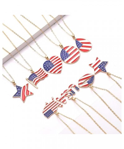 4th of July American Flag Necklace Earrings for Women Enamel Patriotic Heart Star Pendant Necklace Independence Day Drop Dang...