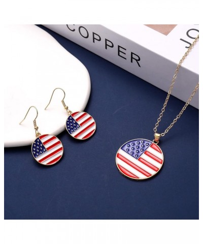 4th of July American Flag Necklace Earrings for Women Enamel Patriotic Heart Star Pendant Necklace Independence Day Drop Dang...