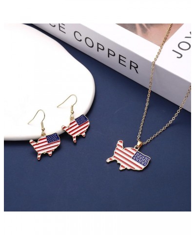 4th of July American Flag Necklace Earrings for Women Enamel Patriotic Heart Star Pendant Necklace Independence Day Drop Dang...