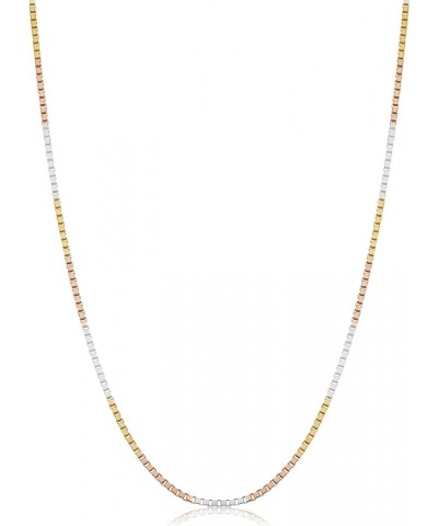 Sterling Silver and Tricolor Gold Solid Box Chain Necklace For Women (0.8 mm, 1.0 mm, 1.3 mm or 1.4 mm - Sizes from 14 to 30 ...