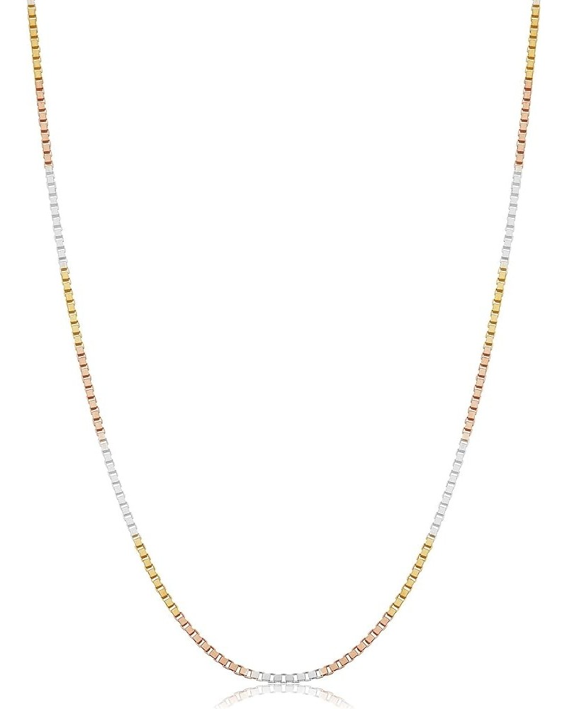 Sterling Silver and Tricolor Gold Solid Box Chain Necklace For Women (0.8 mm, 1.0 mm, 1.3 mm or 1.4 mm - Sizes from 14 to 30 ...